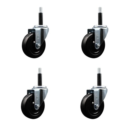 Service Caster 4'' Soft Rubber Wheel Swivel 3/4'' Expanding Stem Caster Set, 4PK SCC-EX20S414-SRS-34-4
